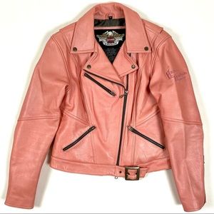 Harley Davidson leather moto jacket pink wings L